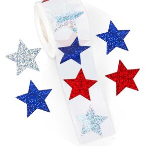 500PCS Patriotic Stickers 4th of July Red Sliver Blue Glitter Small Star Stickers 1 Inch Patriotic Decals Label for Independence Day Classroom Crafts Party Envelopes Cards Gifts Decorations (Star)