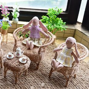 1:12 Scale Miniature Dark Brown Wicker Armchair Double seat - Handmade Rattan Dollhouse Sofa BJD Ob11 Accessories Perfect Birthday for BJD Collectors