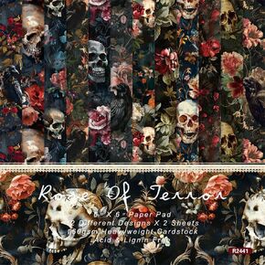 24 Sheets 6'' x 6'' Halloween Scrapbook Paper Pumpkin Ghost Skull Pattern One Sided Cardstock for DIY Album Card Making (Ghost)