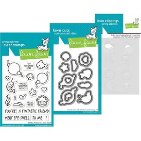Lawn Fawn Shello, Friend 3"x4" Clear Stamp Set, Coordinating Dies and Stencil, 3 Item Bundle