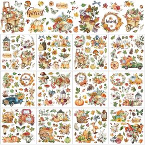 BBTO 12 Sheets Fall Thanksgiving Rub on Transfers for Crafts and Furniture Pumpkin Sunflower Maple Leaf Rub on Decals Autumn Rub on Stickers for Home Office Paper Wood DIY Crafts, 5.5 x 5.5 Inch