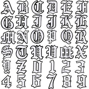 Dremisi Gothic Iron على رسائل للملابس A-Z 26 Varsity Letter Patches Old English Letters 0-9 Iron على أرقام لرقم الملابس شارة القوطية على بقع بقع بقع لأكياس الجينز والفضة
