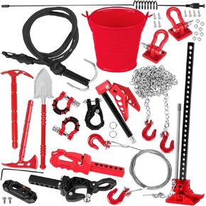 RC Crawler Car Metal Decoration Upgrades Part for 1/10 Trx4 Trx6 SCX10 GEN 7/GEN 8,RC Trailer Chain/Tow Shackle/Receiver/Hook Coupler/Elastic Force Rope/Shovel/Axe/Antennas Set,Black in Saudi Arabia