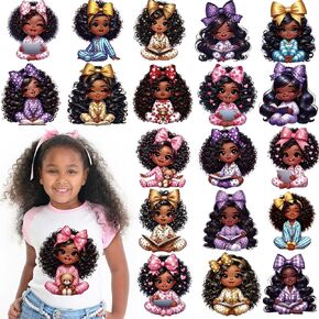 Black Girl Iron on Transfers - 30 Pcs Ready to Press Cute Princess Girls Heat Transfer Stickers Patches for T-Shirts DIY Crafts Women Clothing Decals Pillow Bag Appliques Clothes Decorations
