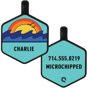 QALO Customized Pet ID Tag, Durable Personalized Dog & Cat Name Tag, Custom Engraved Silicone ID Dog Tags and Cat Tags, Jingle-Free & Lightweight, Ocean Sunrise