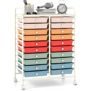 Giantex 20 Drawers Rolling Cart, Mobile Storage Drawer Cart, Classroom Organizer Cart for Office School Supplies Teacher Tools Scrapbook Paper Craft Small Printer, Utility Cart on Wheels, Macaron