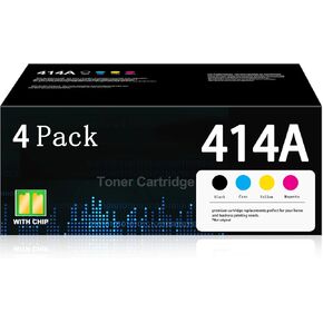 414A Toner Cartridges with Chip 4-Pack W2020A Black, W2021A Cyan, W2022A Yellow, W2023A Magenta Works with Color Laserj Pro MFP M479 Series, Color Laserj Enterprise M455dn, MFP M480f; Pro M454 Series