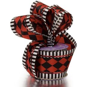 2 1/2" X 10 Yards Red/Black Harlequin Stripe Wired Ribbon Halloween