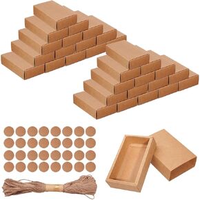 32 Pcs Kraft Paper Drawer Box Mini Cardboard Present Boxes Rectangle Drawer Kraft Boxes with Blank Tags and Jute String Present Packaging Boxes for Business Jewelry Candy Wedding Party Supplies(Brown)