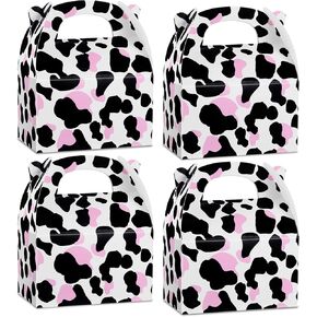 TaoBary Pink Cow Farm Animal Party Favor Treat Boxes Cow Print Paper Gift Party Favor Birthday Goodie Box for Girls Pink Farm Animal Birthday Wedding Baby Shower Supplies Decor(24 Pcs)