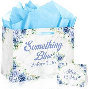 Something Blue Before I Do Gift Bag for Women Girls Something Blue Bridal Shower Decorations White Bridal Shower Gift Bags with Card Wrapping Paper for Wedding Engagement Bachelorette Party Decor