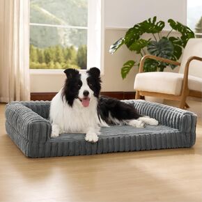 Bedsure Orthopedic Dog Beds Large Sized Dog, Waterproof Memory Foam Pet Bed with Sides, Non-Slip Bottom and Egg-Crate Foam Large Pet Couch Sofa with Washable Removable Corduroy Cover, Grey