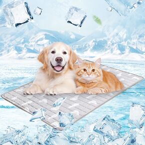 2025 New Dog Cooling Mats, Upgrade Thickened Pet Cooling Mat Pet Ice Silk Mats for Large Dogs Cats, Summer Pets Cool Pad with Non-Slip & Foldable for Indoor & Outdoor (#A1, 90 * 60 cm)