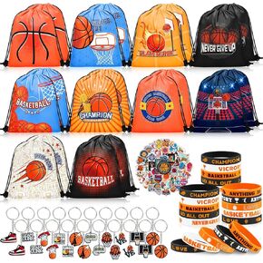 110 Pcs Baseball Party Favors, Drawstring Bags Baseball Goodie Bags with Keychains Silicone Bracelets Stickers Gift Bags for Baseball Themed Birthday Party Favors Supplies