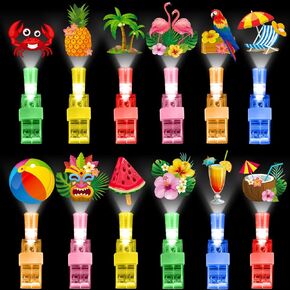 Capoda 36 Pcs Summer Hawaiian Party Favors Tropical Luau LED Finger Lights Beach Gifts Glow in The Dark LED Gifts Hawaii Light Ring for Summer Party Supplies Goodies Bag Piñata Filler Prize