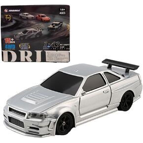 FunXylophy RC Sport Racing Drift Car, 1/43 Scale 2.4G 15KM/H Full Proportional RC Electric Mini Racing Drift Car Model with Lights Kit and Drift Tires (Silver)
