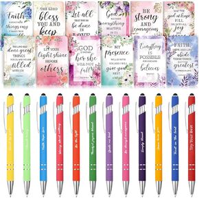 PerKoop 24 Pcs Bible Gifts Set Bulk Colorful Flower Christian Notebook Pen Bible Verse Notepad Ballpoint Pen Floral Motivate Scripture Small Journal Inspirational for Church Women Men Nurse Teacher
