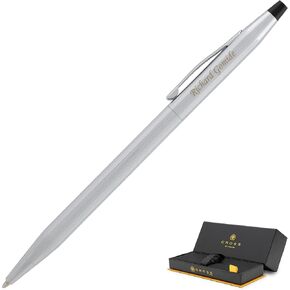 Personalized Cross Classic Century Ballpoint Pen in Lustrous Chrome. Iconic Engraved Slim Pen Features Engraved Name for Business or Graduation Gift.