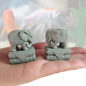 livelyfish A Pair of Elephant Statue Aquarium Foo Dogs Figurine FengShui Sculptural for 10 Gallon or Small Fish Tank Decorations, S