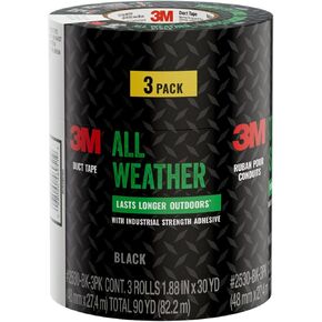 3M All Weather Black Duct Tape, 1.88 in x 30 yd, UV/Water Resistant, Stands up to Heat, Sunlight, Rain, Sleet & Snow, Great for Patching, Reparing Outdoor Items and Reinforcing Tools (2530-BK-3PK)