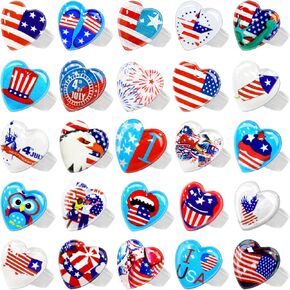 AMENON 28 Pack 4th of July Party Favors Accessories LED Light Up Rings, Different Patterns Red White and Blue Patriotic Glow Toys for Kids Women Men Independence Day