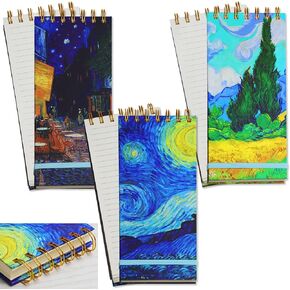 3 Pack Top Spiral Notepad Reporters Notebook Thick Superhard Cover Top Bound Spiral Notebook Van Gogh Gifts Grocery List Notepad Steno Notebooks 8.8x3.75 In 200 Pages 100GMS To Do List