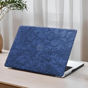 DTangLsm for MacBook Pro 13 inch Case 2025 2024-2016 M2 A2338 M1 A2251 A2289 A2159 A1989 A1708 A1706, Elegant Retro Leather Hard Shell Case for MacBook Pro 13 + Keyboard Cover, Blue Embossed Floral