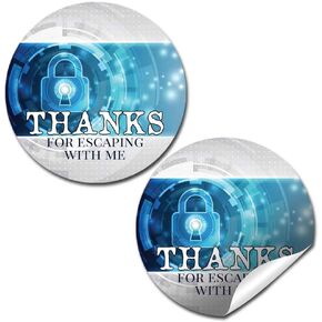 Escape Room Themed Birthday Thank You Sticker Labels for Kids, 40 2" Party Circle Stickers by AmandaCreation, Great for Party Favors, Envelope Seals & Goodie Bags