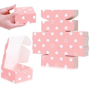 100 Pack Baby Pink Hearts Shipping Boxes 4 x 4 x 2 Inch Mother's Day Kraft Cardboard Mailer Boxes for Small Business Mailing Packing Gifts Giving Products