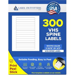 300 Label Outfitters Printable White VHS Spine Labels for Laser or Inkjet - 20 Sheets
