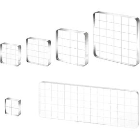 6 Pcs Acrylic Stamp Block Acrylic Blocks for Stamping Clear Tools Decorative Stamp Blocks with Grid and Grip Scrapbooking Craft Making, Decorative DIY Essential Stamping Tool