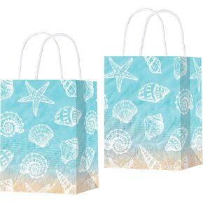 C L cooper life Beach Seashell Party Gift Treat Bags with Handles Ocean Party Decorations Seashell Starfish Theme Paper Tote Bags for Natural Beach Sea Baby Shower Supplies