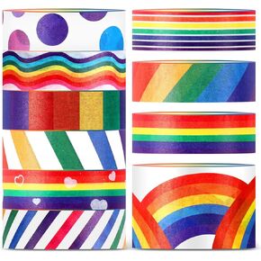 Affrolling 10 Roll Rainbow Washi Tape Colored Pride Striped Rainbow Decorative Tape for Scrapbooking Bulletin Board Journals Notebooks Craft School Supplies Arts Gift Wrappings LGBT 32. 8 ft