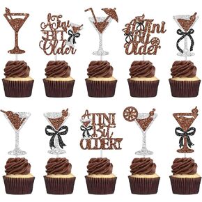 24pcs Espresso Martini Cupcake Toppers Glitter A Tini Bit Older Cupcake Toppers Espresso Martini Bow Birthday Party Decorations for Martini Bachelorette Bridal Shower Birthday Party Supplies