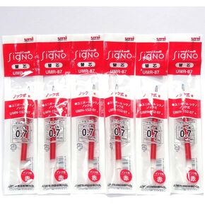Uni-ball Ballpoint Pen Red Ink Refills(UMR87.15), 0.7mm, for Signo 207 Retractable Pen(UMN-207-07),× 6 Pack/total 6 pcs (Japan Import) [Komainu-Dou Original Package]