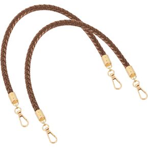 Leather Purse Strap, 2 Pcs Vegan Leather Braided Purse Replacement Handle for Women's Shoulder Bag, Handbag Handles(Brown, Gold Hook)