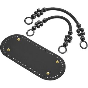 uxcell Crochet Bag Making Kit, 8.7 x 4 Inch Oval PU Leather Bag Bottom with 2Pcs Beaded Bag Handles for DIY Crochet Bag Shoulder Bag Purse Making, Dark Brown