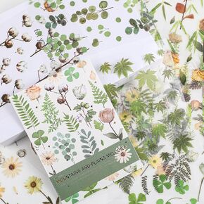 400PCS Floral Stickers Kit Plant Stickers Green Nature Sticker Flower Vintage Sticker Waterproof Scrapbooking Supplies Aesthetic Junk Journal Craft 20-Page