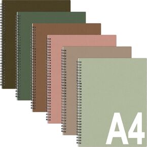 Glenmal 6 Pcs Spiral Notebook for Work A4 8.5 x 11'' College Ruled Spiral Journal Notebook Kraft Cover Ruled Paper, 120 Sheets 240 Pages for Office Study Supplies(Vintage Colors)