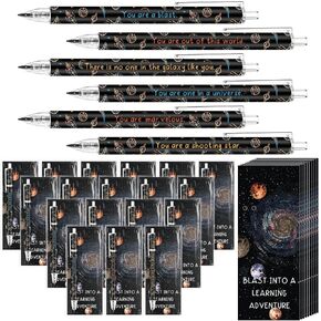 30 Set Back to School Gift Bulk Space Mechanical Pencils Blast into a Learning Adventure Bookmark Refillable and Retractable Galaxy Pencils with Cards for Students Kids First Day of School