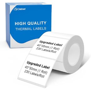 CLABEL Upgrade Thermal Label for 221B/220B/230B Label Maker, 1.57'' x 1.18'' (40x30mm) Sticker Labels, Waterproof, Oil-Proof, Anti-frictional,230 Labels/Roll, 1 Roll