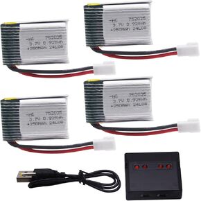 Blomiky 4 Pack 3.7V 250mAh 0.925Wh MX2.0 Plug Rechareable Li-po Battery and Charger for Some Small RC Aircraft Quadcopter Drone /3.7V 250mAh *4