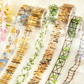 Landscape PET Tape Aesthetic Washi Tape Set Scrapbook Supplies Garden Path Fence Decorative Tape Green Plants Brick Wall Washi Tape Stickers Decorative Collage PET Stickers For Journaling Supplies