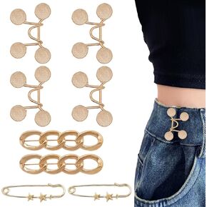 Frutain 8 Set Pant Pant Weist Trainener Butons for Voredealeal Cincher Cincher Clist Clip to Weistband Trainener Star Star Brooch for Women Clothing Dresses No No Ewing أو Tools (Black)