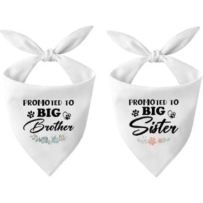 2 Pack Promoted to Big Brother and Sister Dogs Bandanas, Dog Bandana Pregnancy Announcement, Gender Reveal Photo Prop, Triangle Pet Scarf, Dog Lovers Gifts Pack of 2