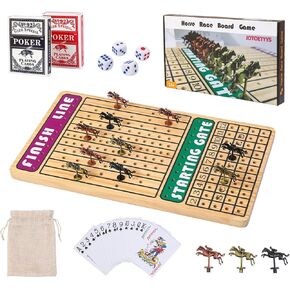 Horse Race Board Game, Horse Racing Game with 11 Luxury Metal Horses, 4 Dice, 2 Boxes of Cards, and Thickened Wood Horse Race Game Board