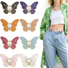 8 Set Waist Clip, Pant Waist Tightener, Retro Butterfly Pants Waists Tightener, Adjustable Jeans Button Pin Pant Clips, Detachable Pants Tighteners, Reusable Jean Buttons for Women Loose Jeans