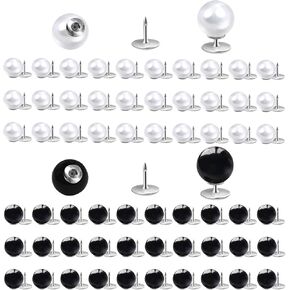 60 Sets Pearl Button Brooch Pins, 10mm No Sew No Tools Required, Removable & Reusable DIY Craft Decoration for Shirt, Dress, Coat, Blouse, Sweater, Shawl(White and Black)