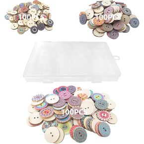 300 Pcs Wood Buttons Natural Mixed Sizes with 3-Compartment Storage Box - for Sewing Crafts, DIY Projects & Clothing Designers - Eco-Friendly Wooden Buttons for Home Decor & Costume Making(15/20/25mm)