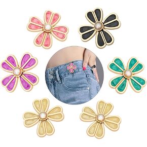 6 Sets Flower Waist Tightener for Pants Women Loose Jeans,Reusable Waist Buckle Clips for Clothing Dresses Skirts Bags No Sew Jean Pins Button Decoration Accessories.
